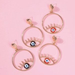 NEW Gold hoop earrings evil eye abstract earrings